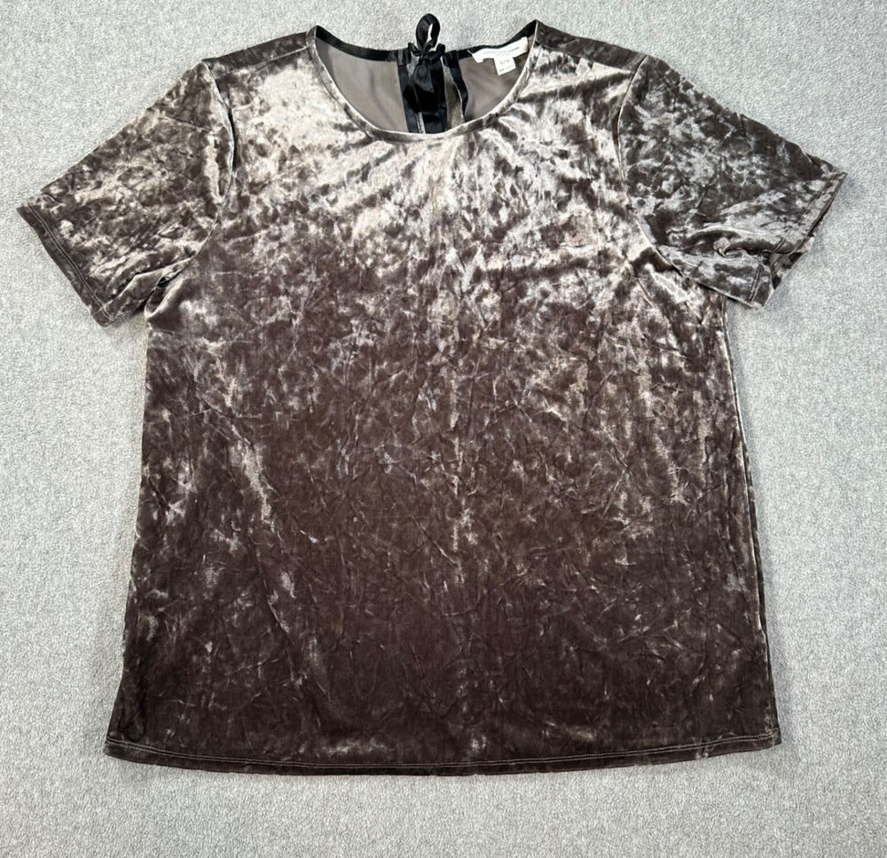BeachLunchLounge Crushed Velvet Top Womens Large Grey Tie Back Short Sleeve